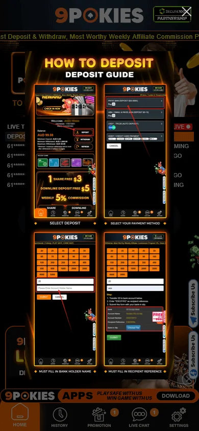 9pokies Casino mobile home screen